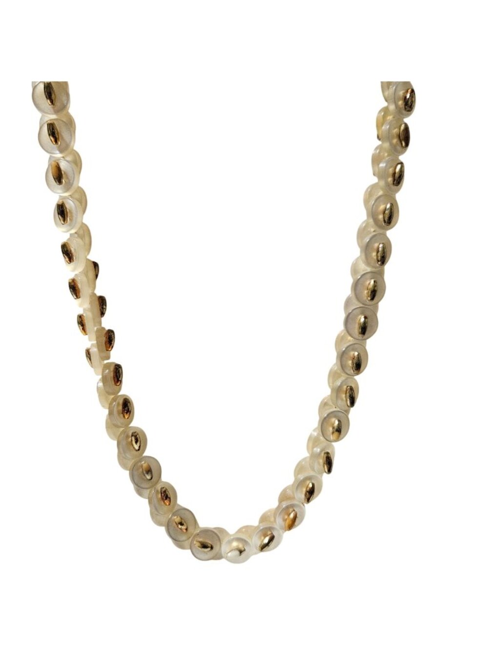 Vintage Button Bead Necklace Handmade White Statement Fashion Jewelry Women